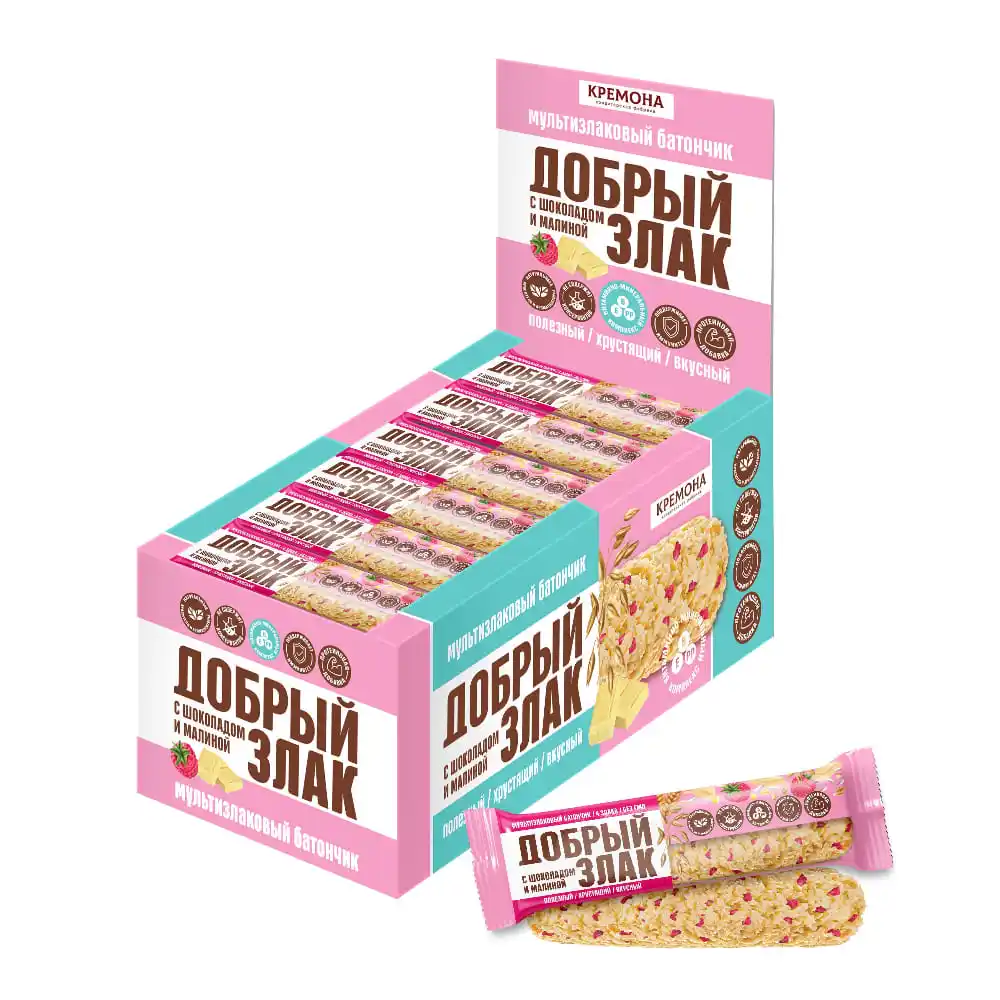 Батончик 19г Добрый злак мультизлаковый с малиной и белым шоколадом уп