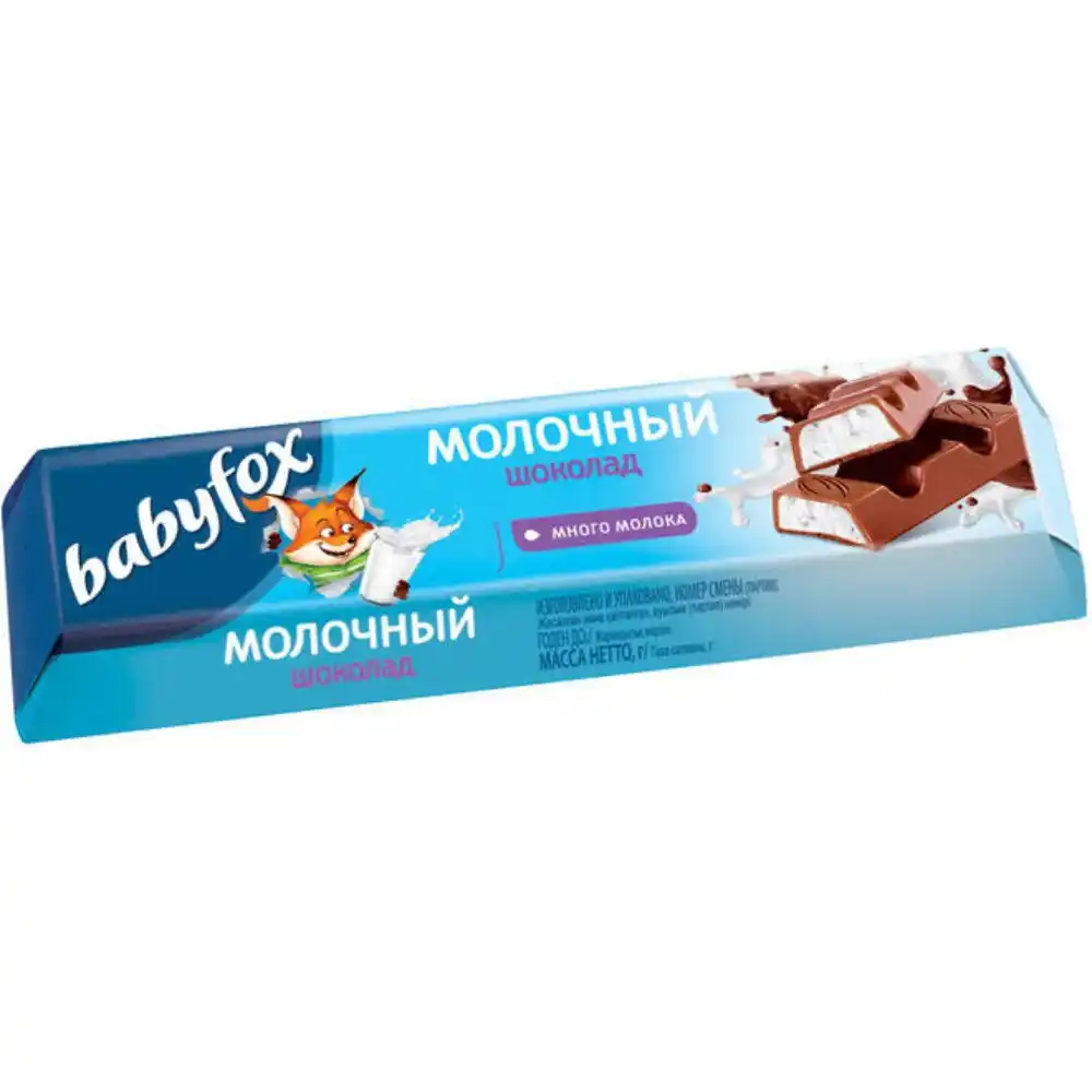 Батончик 45гр BabyFox Шоколадный с молочной начинкой б/уп