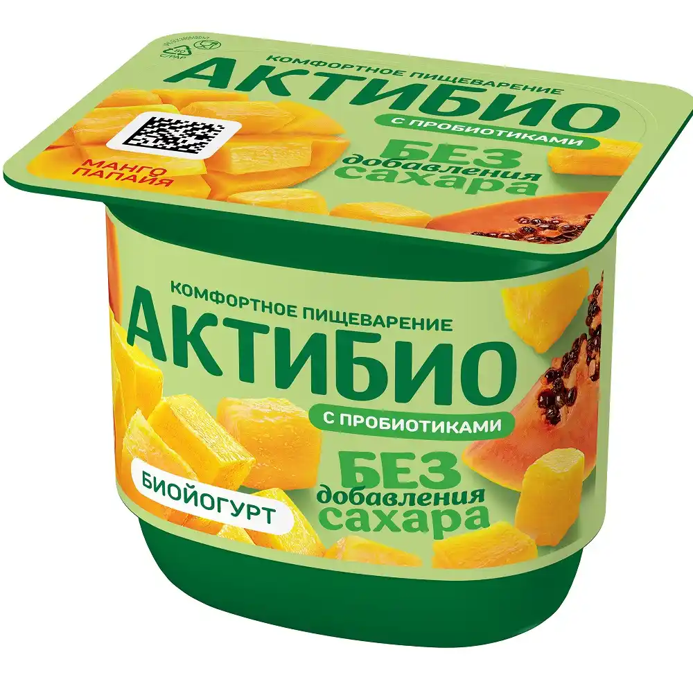 Биойогурт 130г АктиБио без сахара Манго-папайя безлактозный обогащенный 3% пл/ст