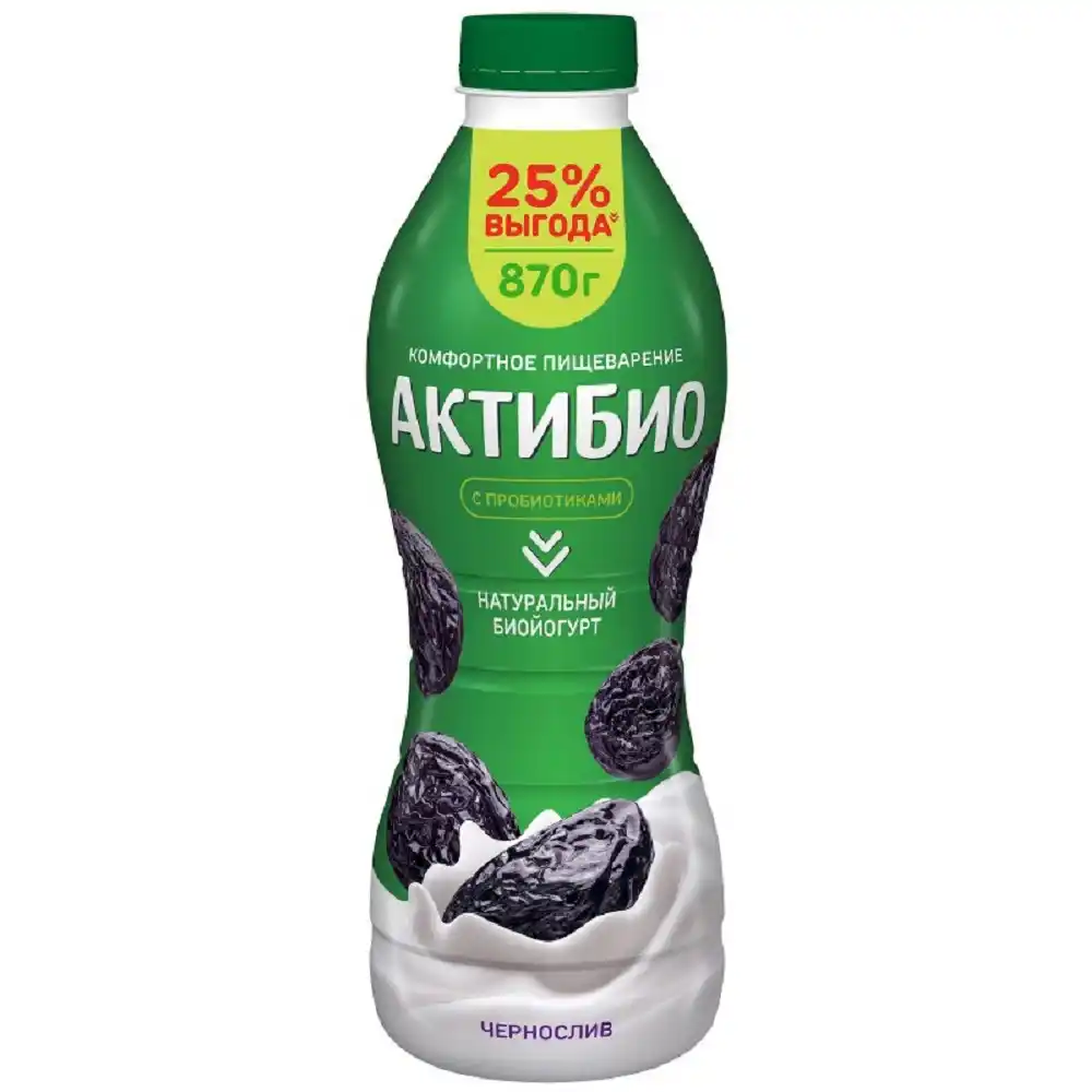 Биойогурт 870г АктиБио Чернослив обогащенный 1,5% пл/бут