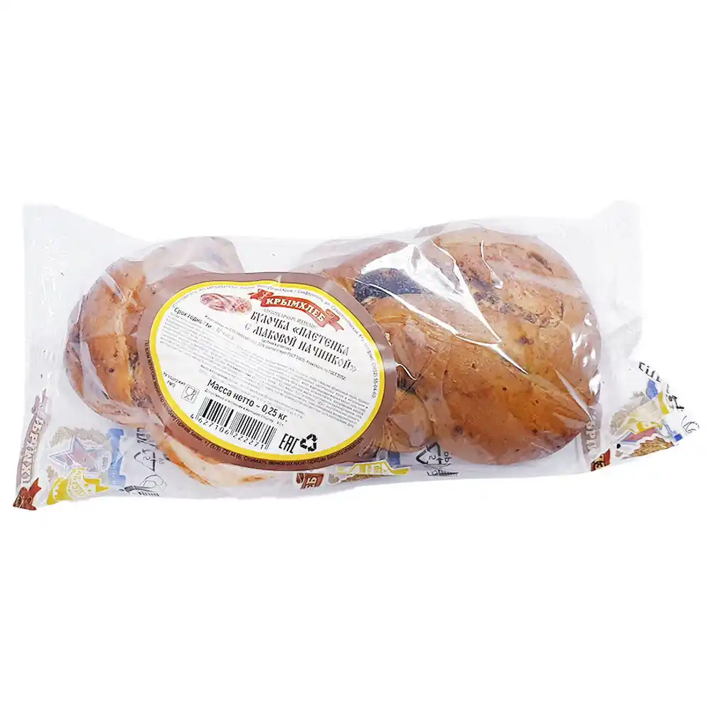 Булочка 250 г Крымхлеб Плетенка с маковой начинкой п/эт