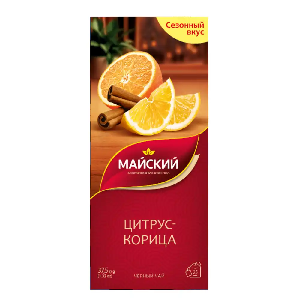 Чай (25 ф/п х 1,5 г ) Майский Цитрус-корица черный ароматн. к/уп