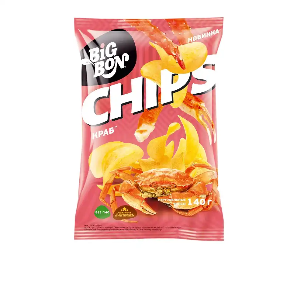 Чипсы 140г BIGBON из сырого картофеля со вкусом Краб м/уп