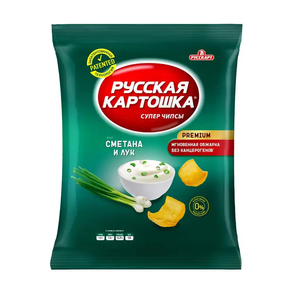 Чипсы 140г Русская картошка со вкусом Сметаны и Лука м/уп