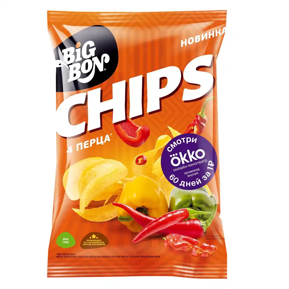 Чипсы 75г BIGBON из сырого картофеля Четыре перца м/уп