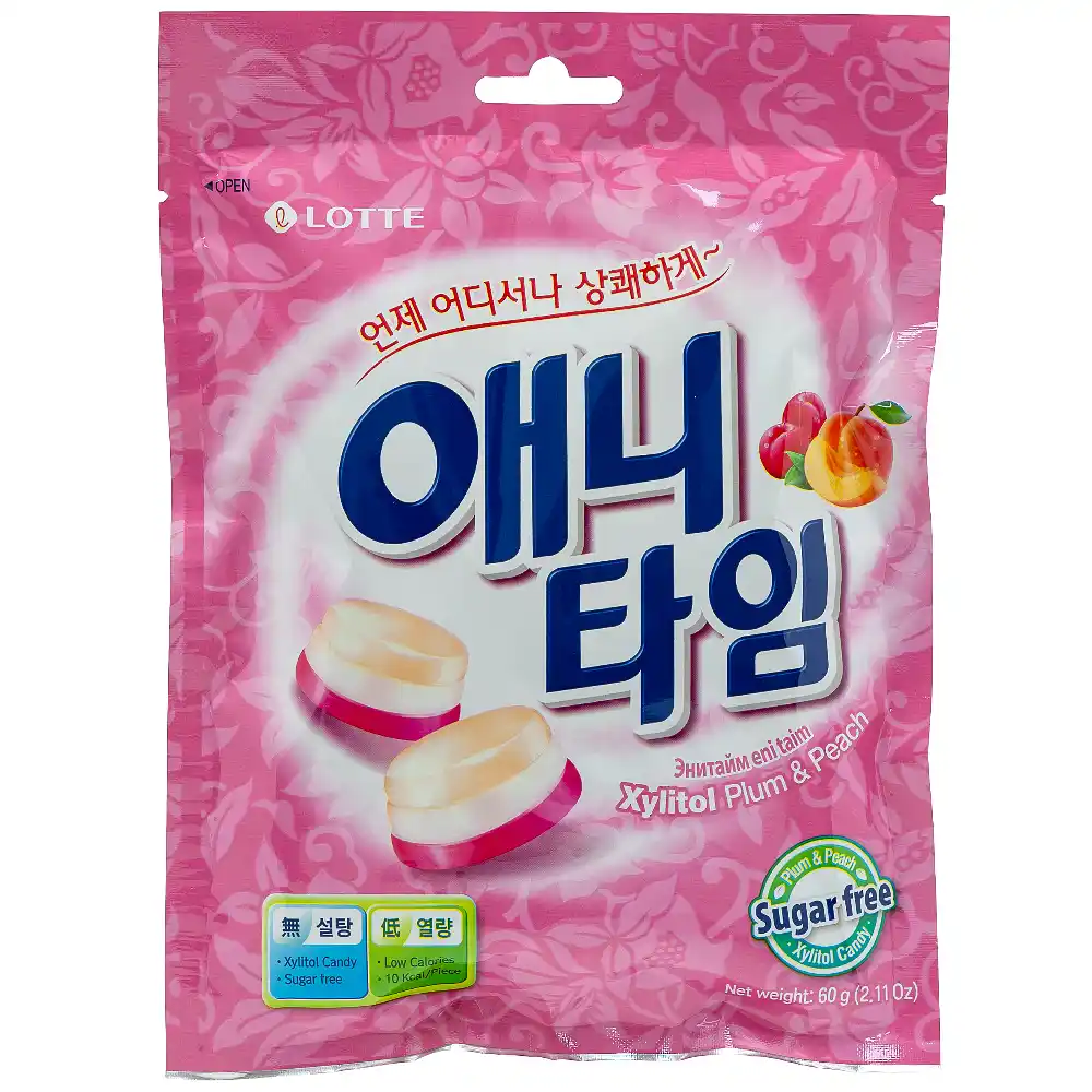 Карамель лединцовая 60гр Lotte Персик и слива без сахара м/уп