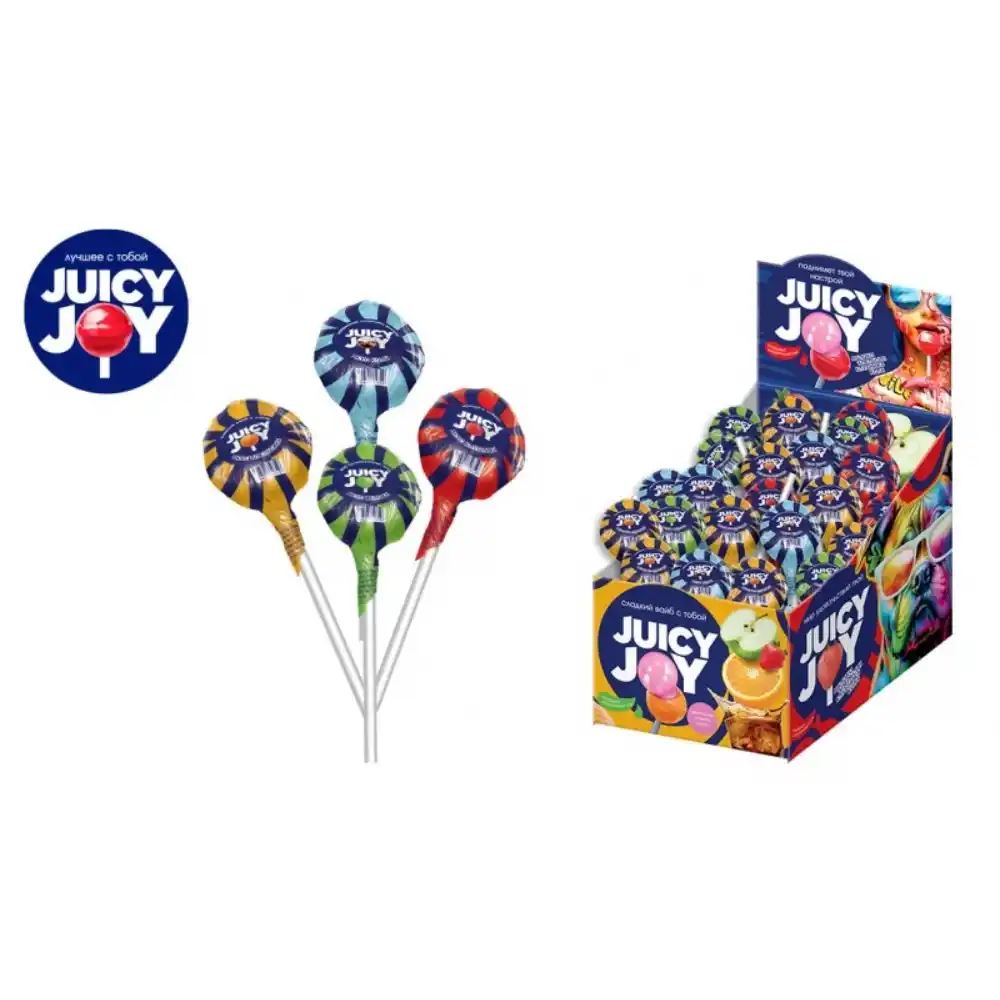 Карамель на палочке 17 г JUICY JOY с жевательной резинкой п/амид