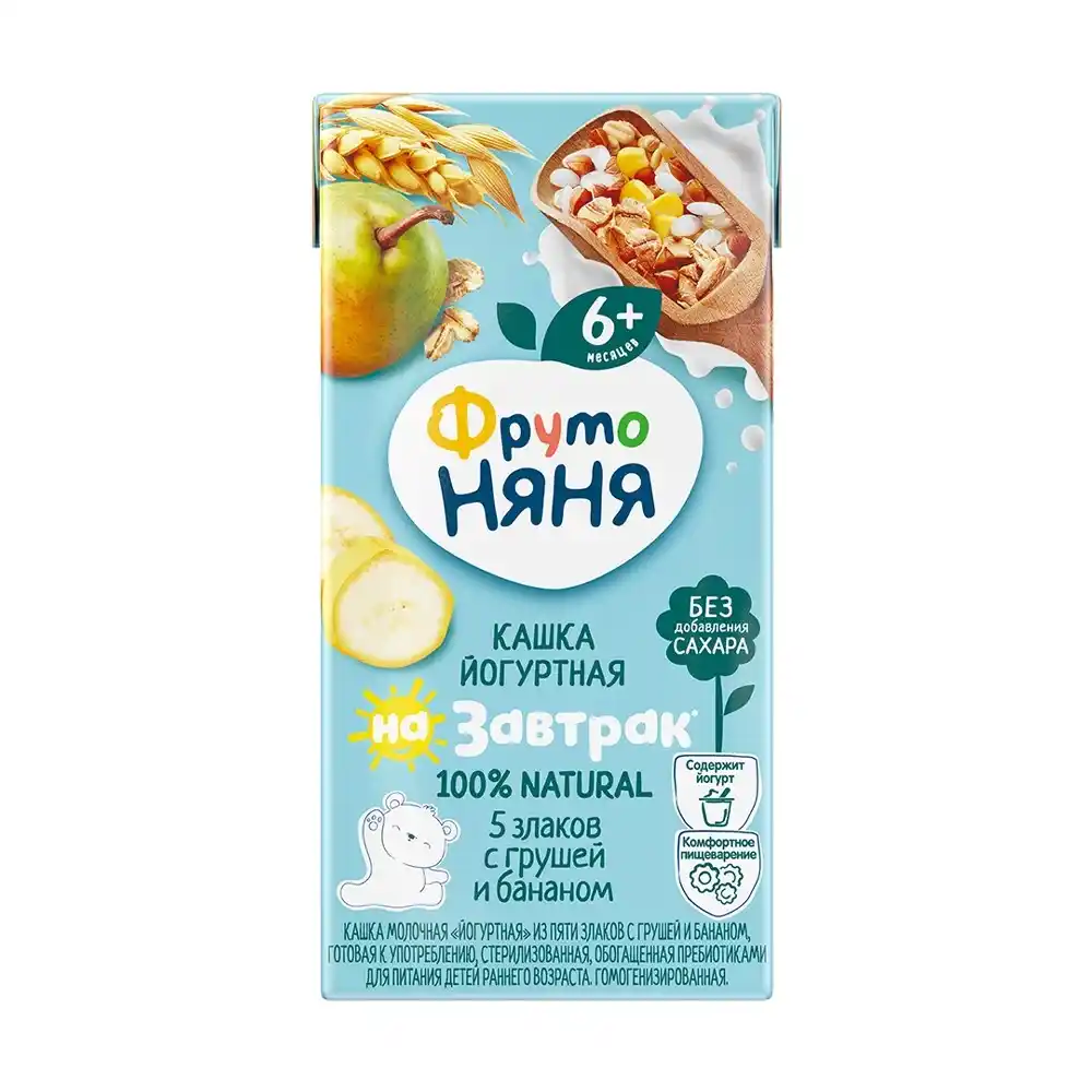 Каша 0,2л ФрутоНяня 5 злаков с Грушей и бананом йогуртовая к/уп