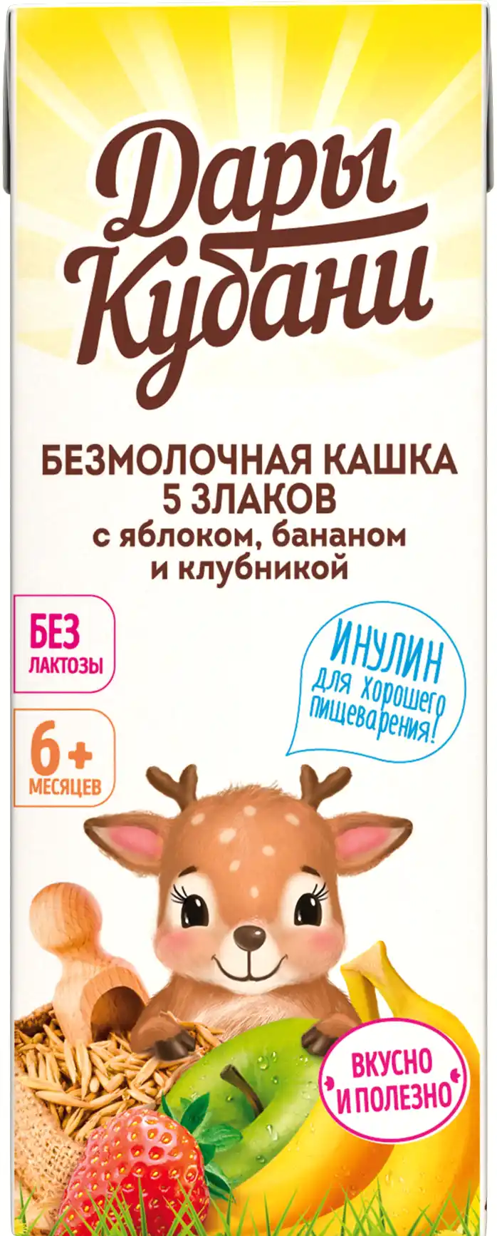 Каша овсяная 200мл Дары Кубани Безмолочная 5 Злаков яблоко,банан,клубника 6+ месяцев к/уп