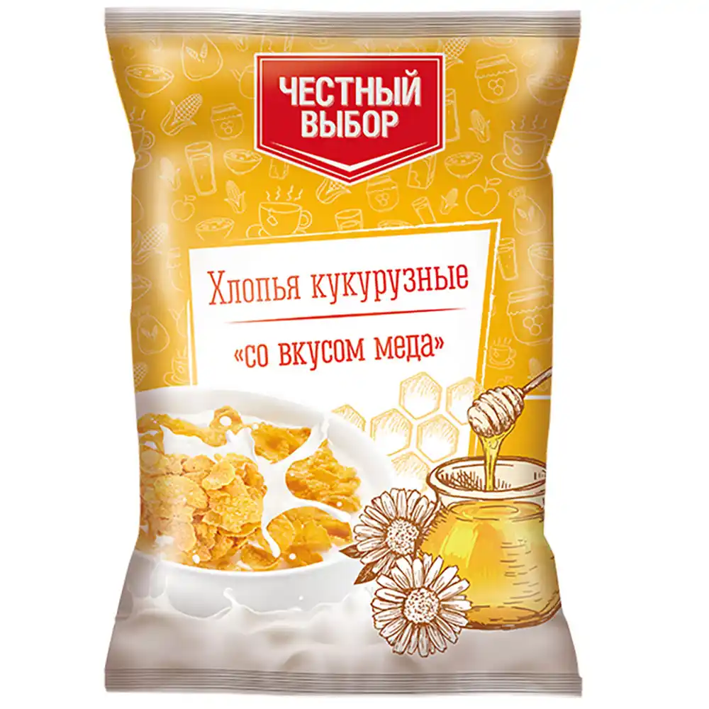 Хлопья 350 г Честный выбор кукурузные со вкусом меда м/уп