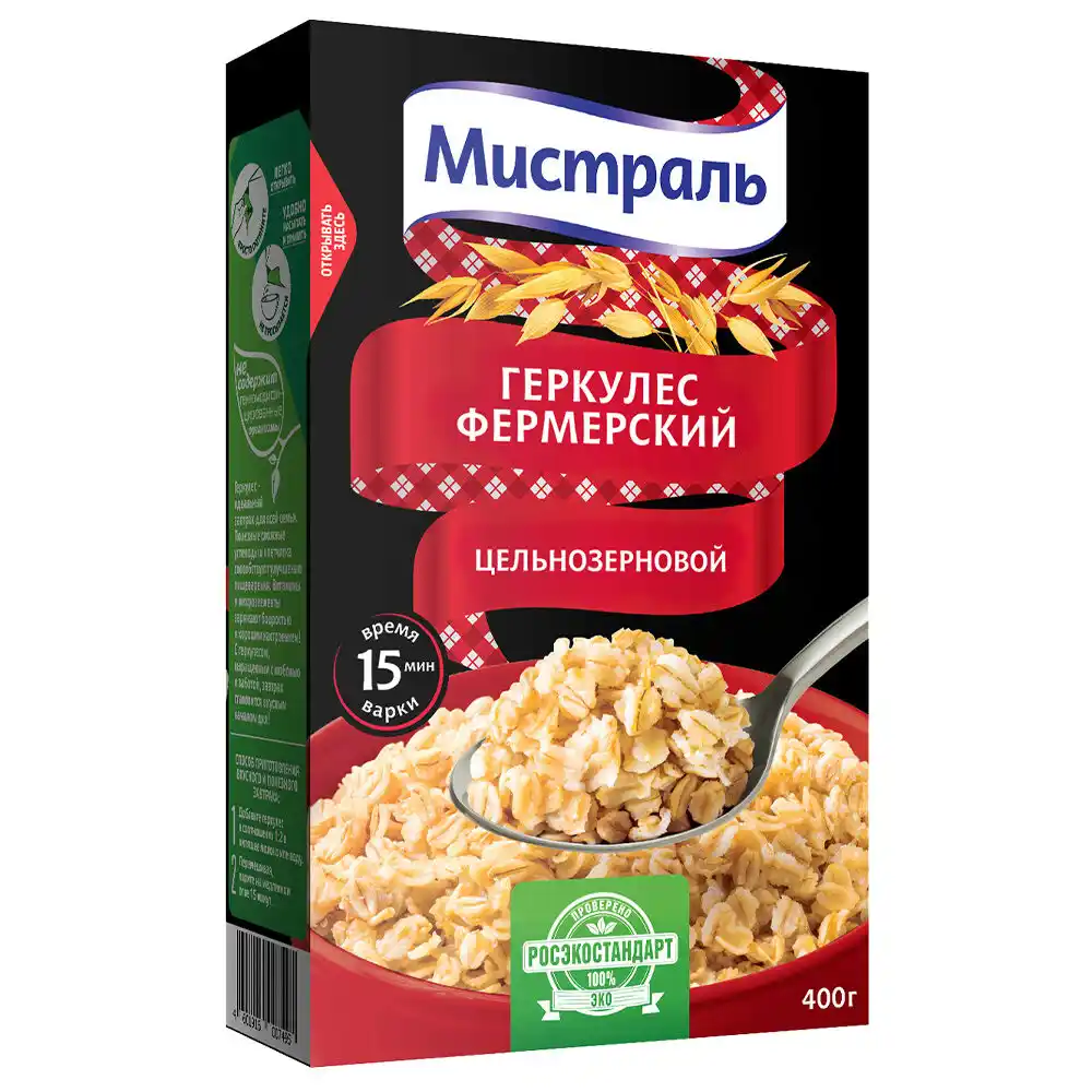 Хлопья 400 г МИСТРАЛЬ Геркулес фермерский к/уп