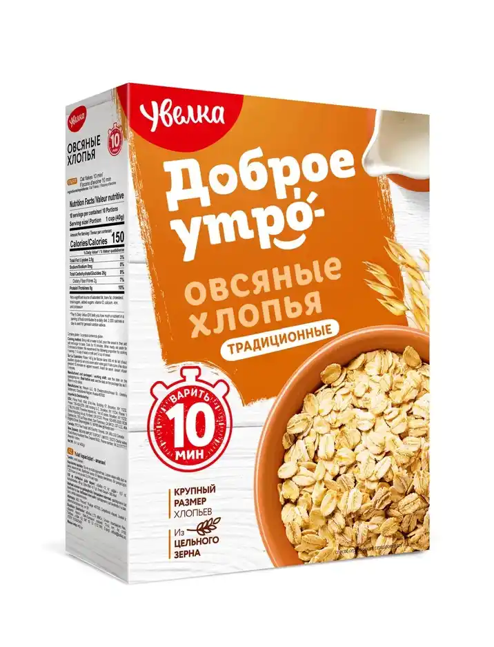 Хлопья 400 гр Увелка овсяные традиционные к/уп