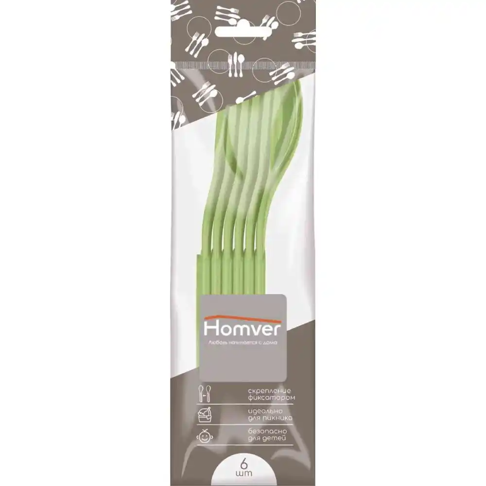 Комплект ложек 6шт Homver зеленый п/эт