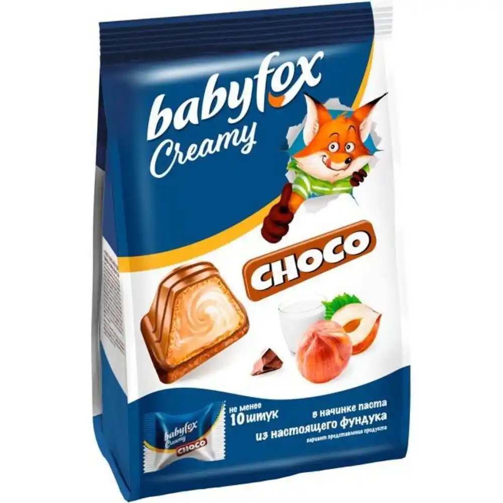 Конфеты 100гр BabyFox Creamy Choco Вафельные с фундучным кремом, м/уп