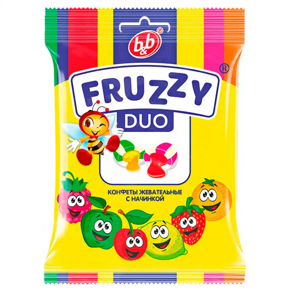 Конфеты 180 г B&B Fruzzy Duo / Фруззи Дуо (микс) к-ты жевательные с начинкой м/уп