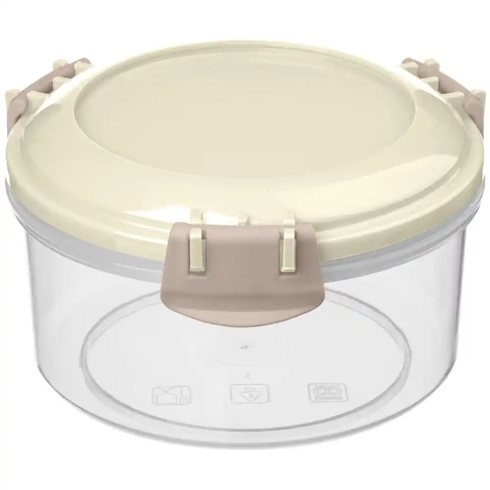 Контейнер д/продуктов 0,4л Homver Modena круглый с защелками светло-бежевый б/уп