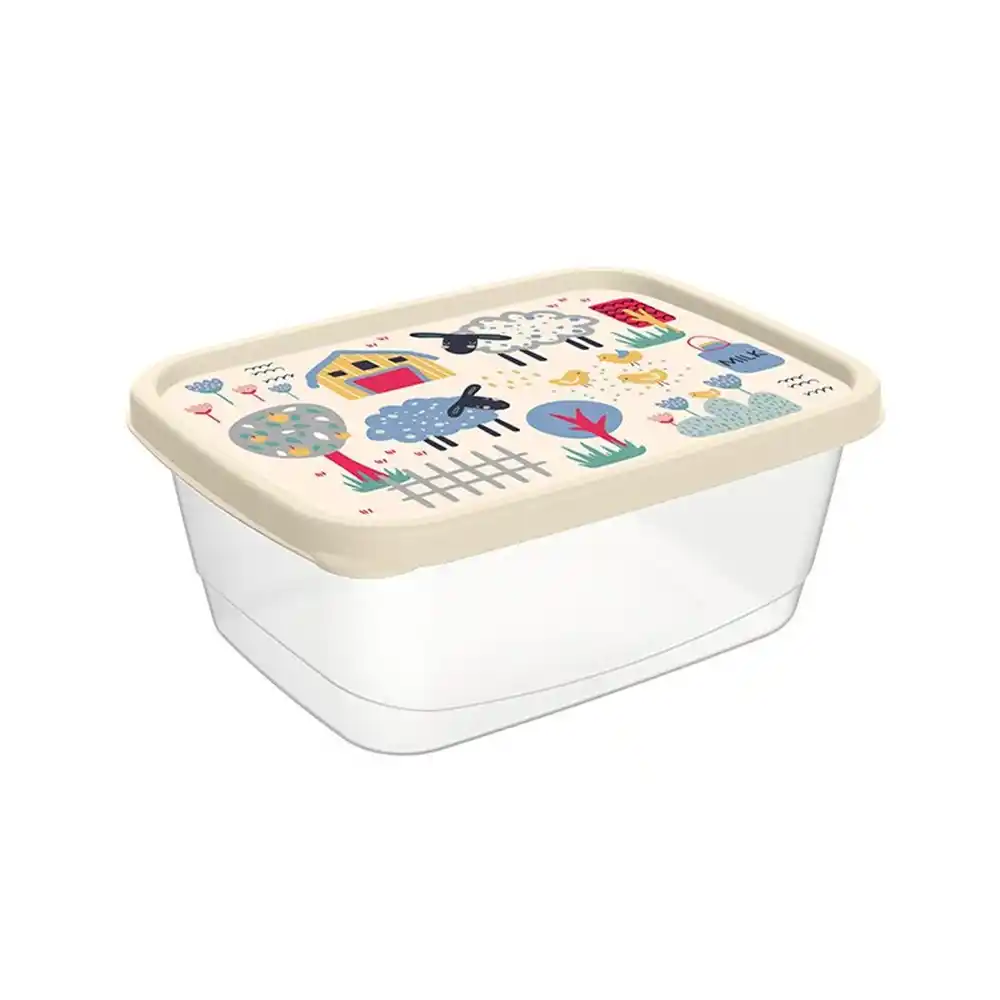 Контейнер д/продуктов 0,5л Homver прямоугольный с декором бежевый б/уп