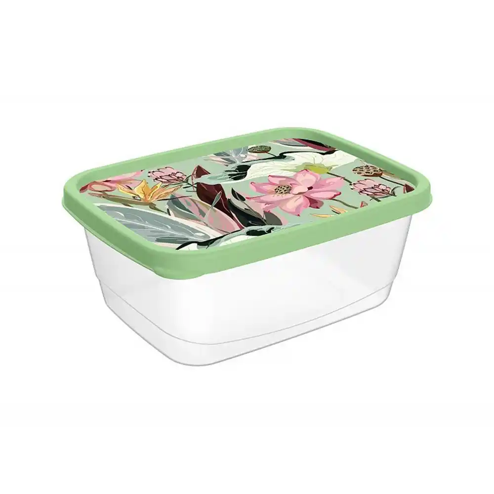 Контейнер д/продуктов 0,5л Homver прямоугольный с декором зеленый б/уп