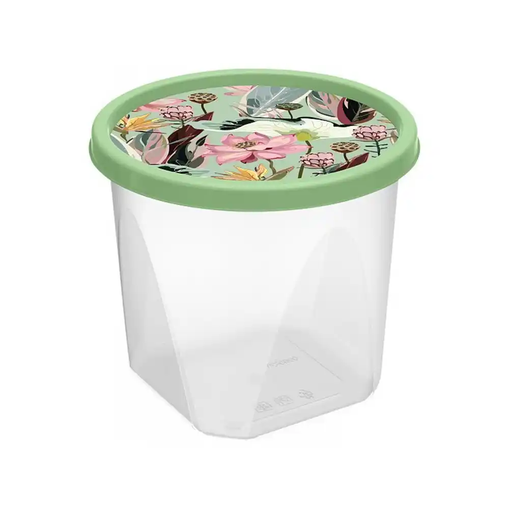 Контейнер д/продуктов 1,75л Homver круглый с декором зеленый б/уп