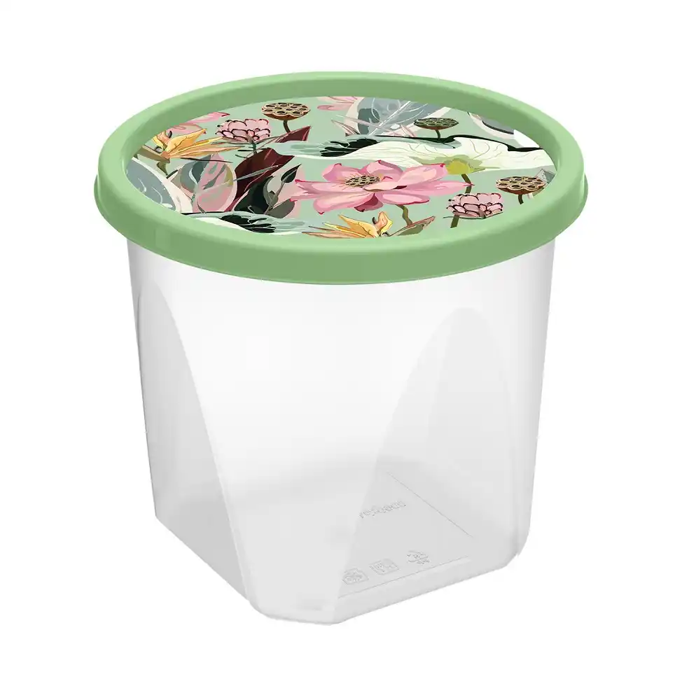 Контейнер д/продуктов 1л Homver круглый с декором зеленый б/уп