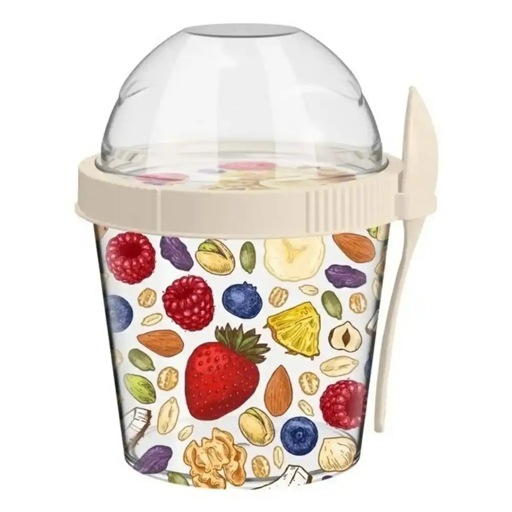 Контейнер д/завтрака 450мл Homver с ложкой с декором в асс-ме б/уп