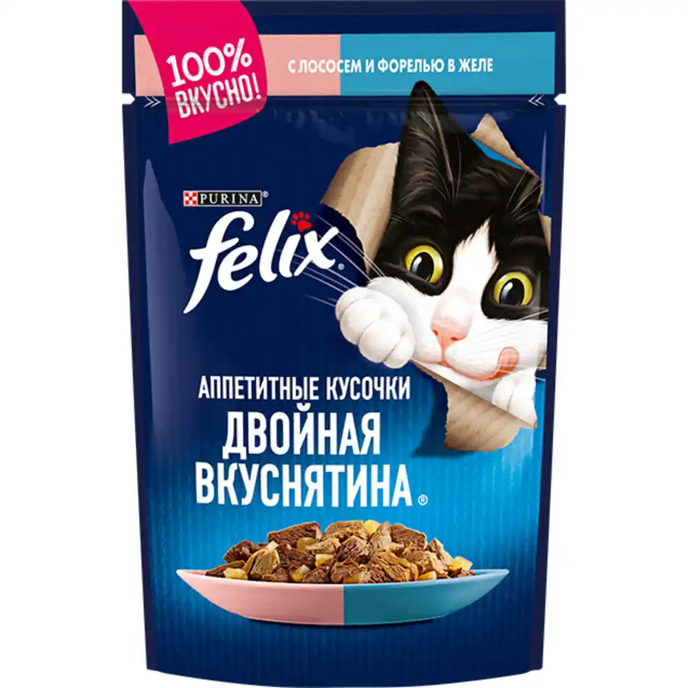 Корм 75 гр Felix лосось и форель в желе для кошек м/уп