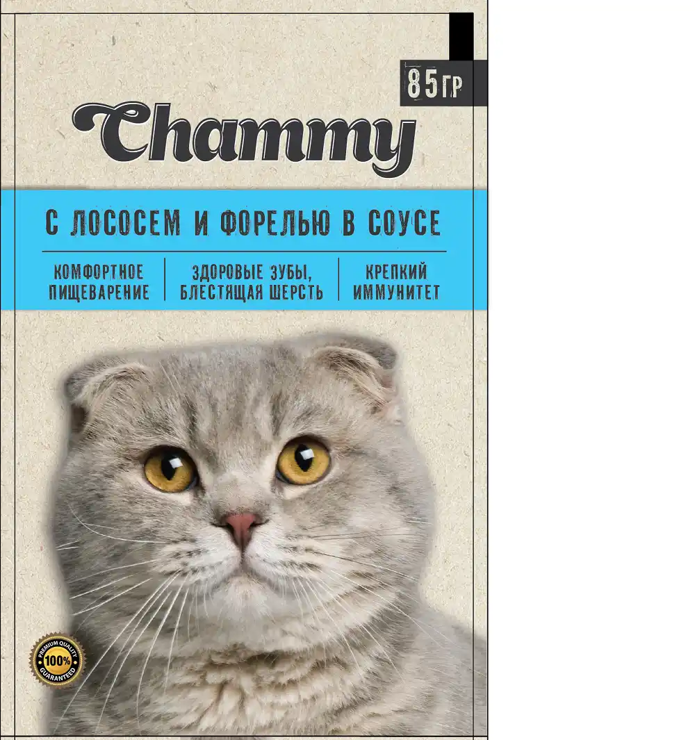 Корм 85 гр Chammy для кошек с лососем и форелью в соусе м/уп