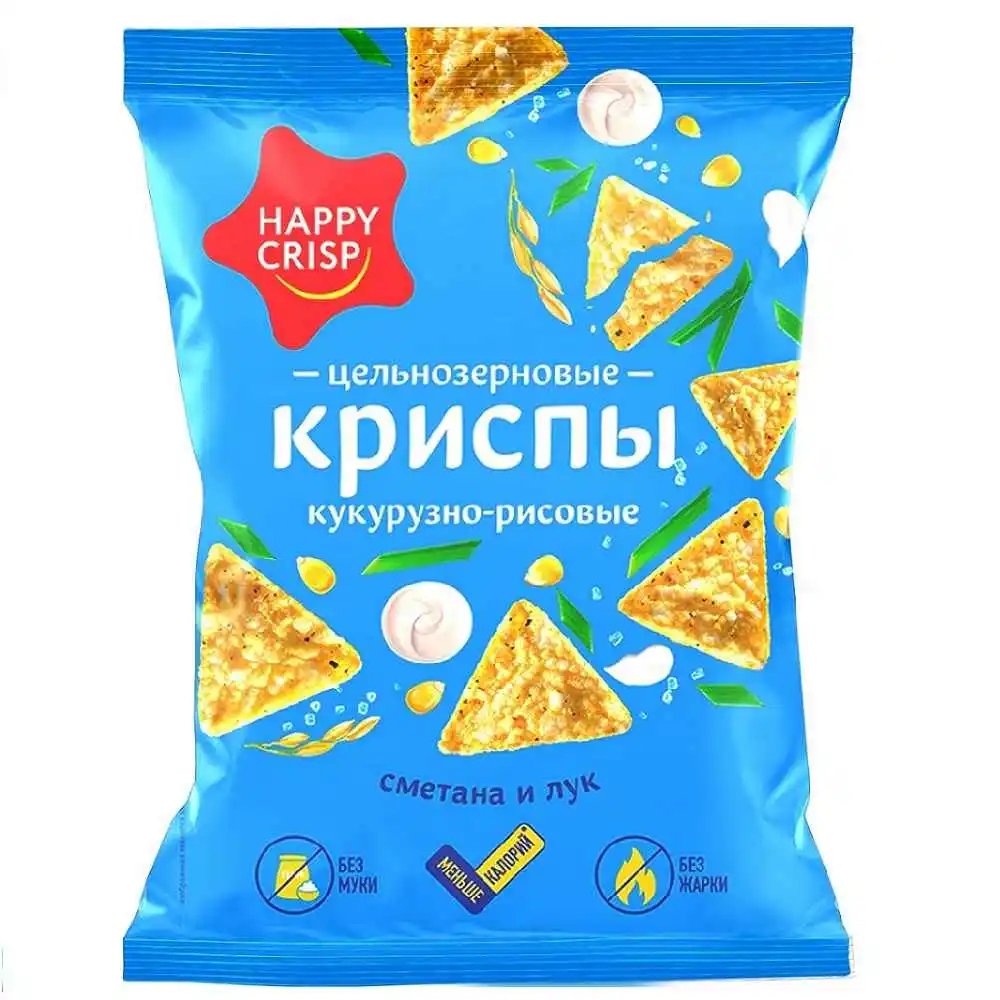 Криспы 50 г Happy Crisp кукурузно-рисовые Сметана и Лук п/эт