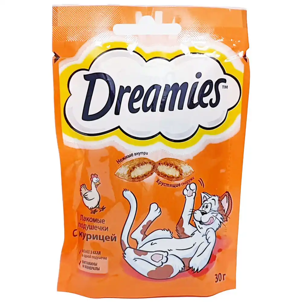 Лакомство для кошек 30гр Dreamies Подушечки с курицей м/уп