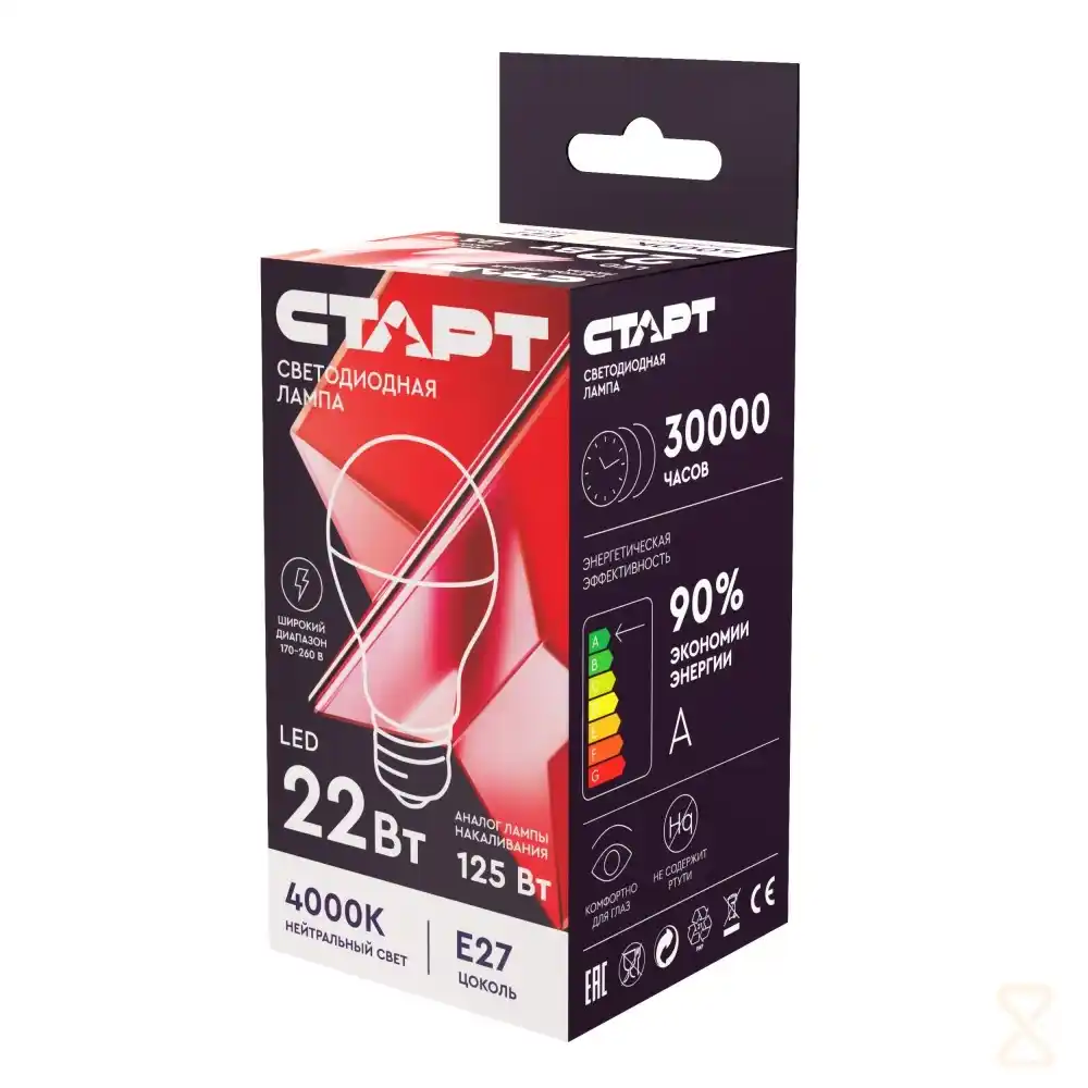 Лампа светодиодная 1 шт Старт нейтральный свет 4000К 22W Е27 к/уп