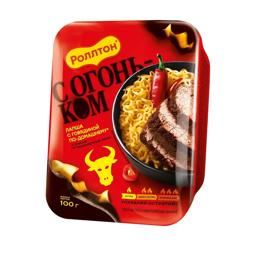 Лапша 100гр Роллтон Говядина с острым чили соусом пл/лот