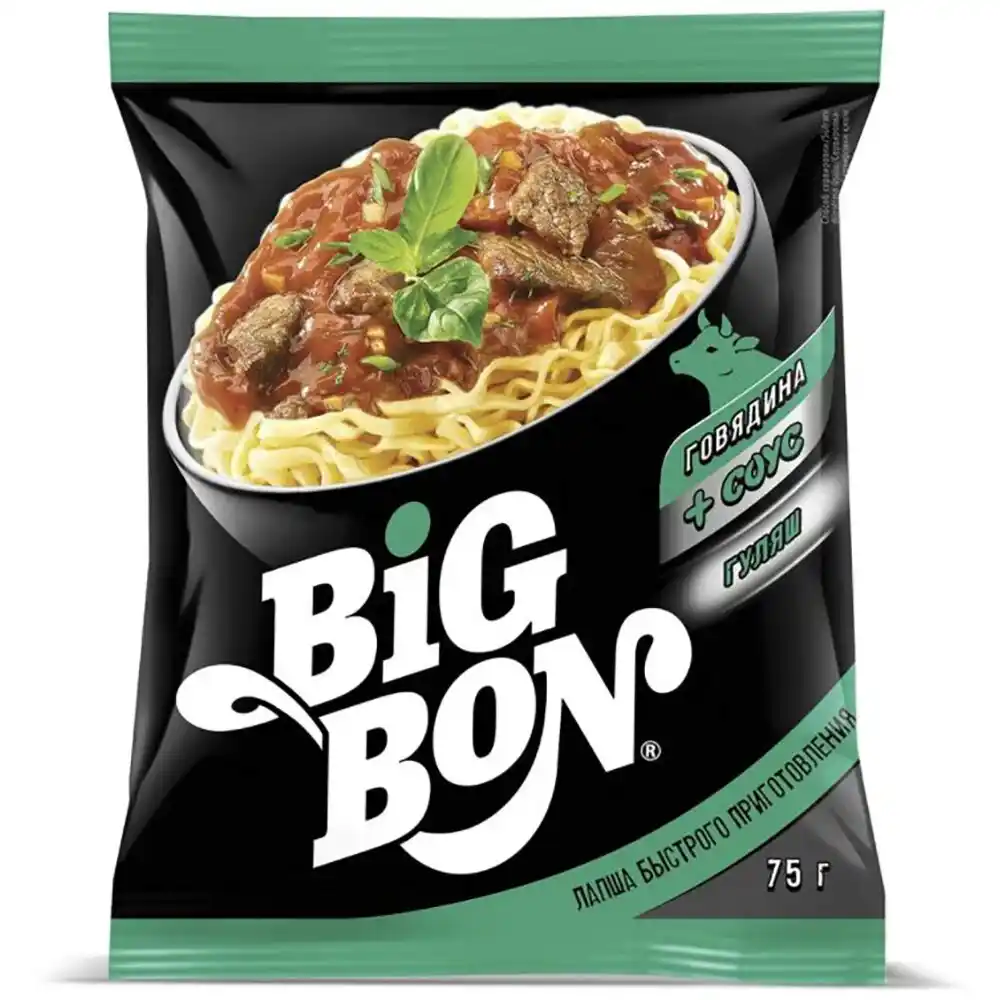 Лапша 75г БигБон быстрого приготовления говядина + соус Гуляш м/уп