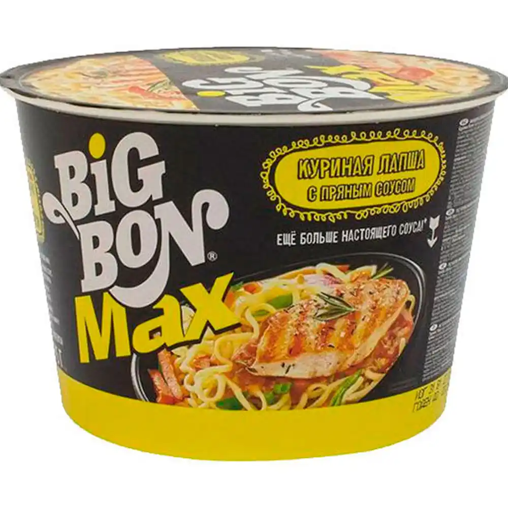 Лапша 95 г БигБон быстрого приготовления курица с пряным соусом п/стакан