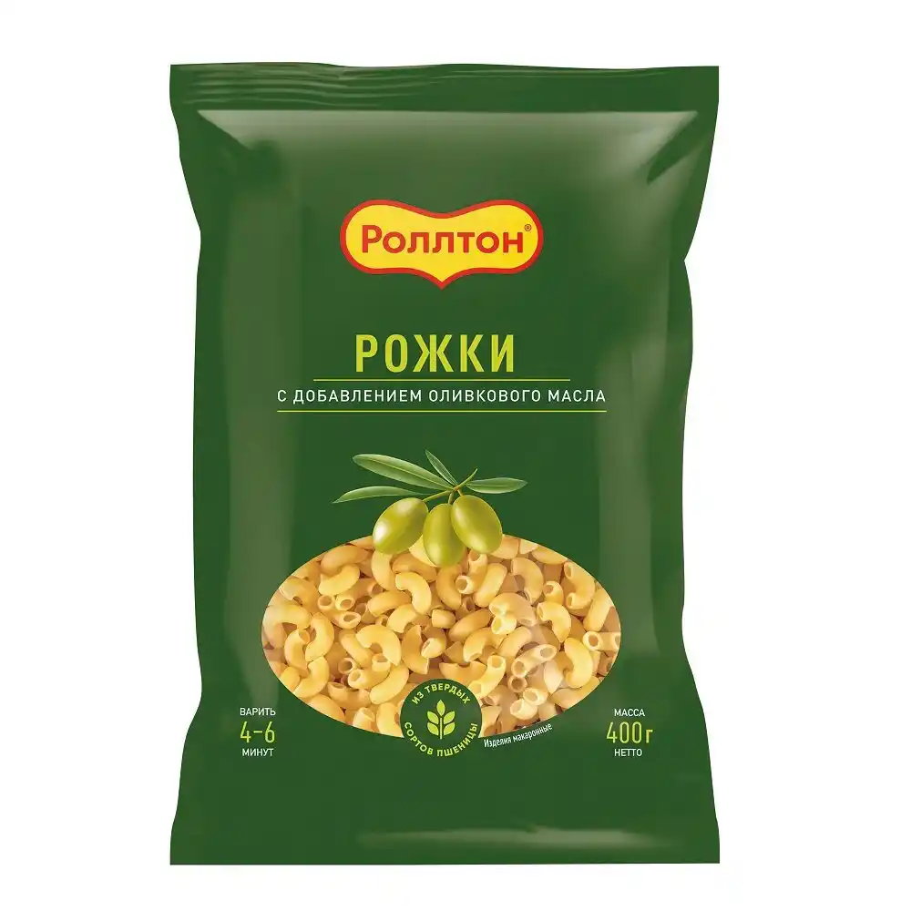 Макаронные изделия 400гр Роллтон Рожки с оливковым маслом м/уп