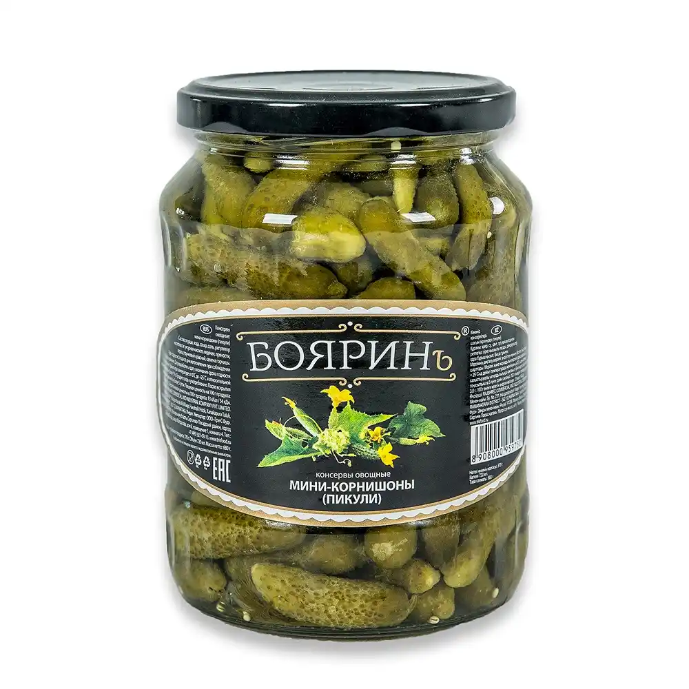 Мини-корнишоны 720мл Бояринъ Пикули маринованные ст/б