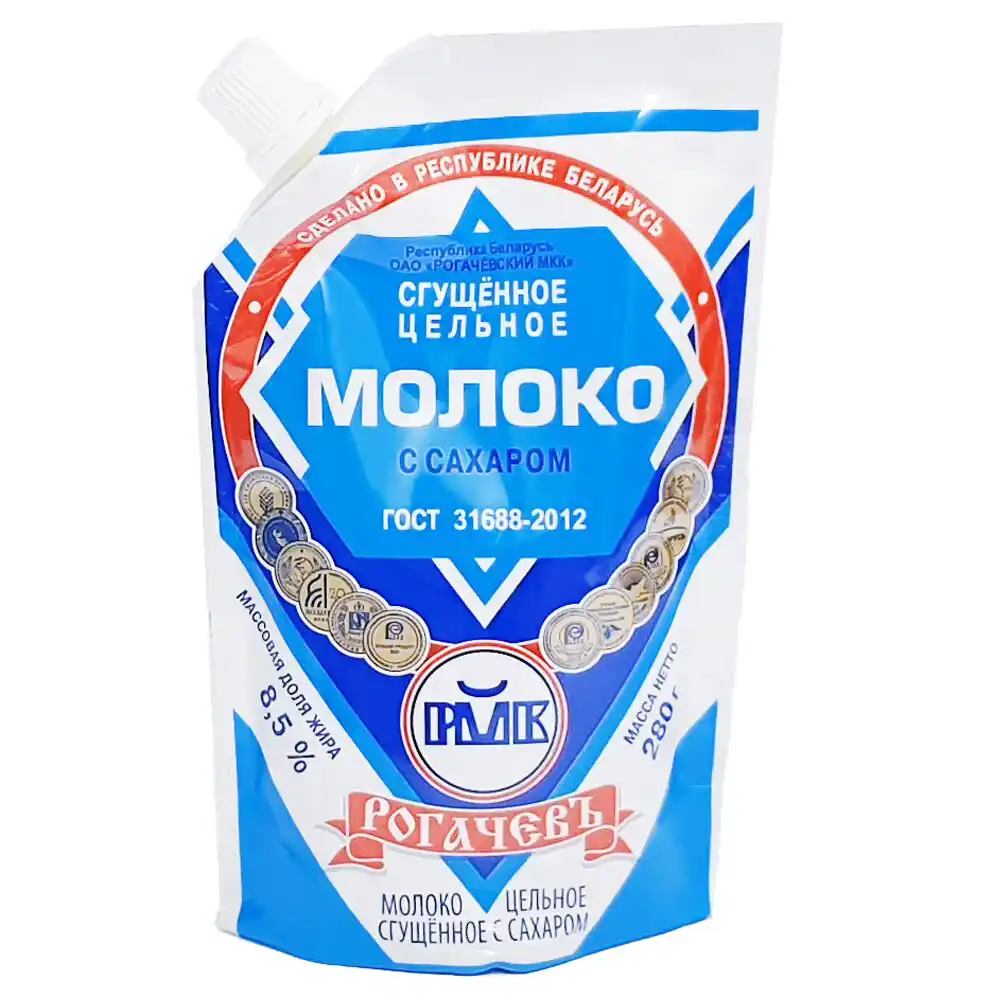 Молоко цельное сгущенное 270 г Рогачев с сахаром ГОСТ 8,5% дой-пак