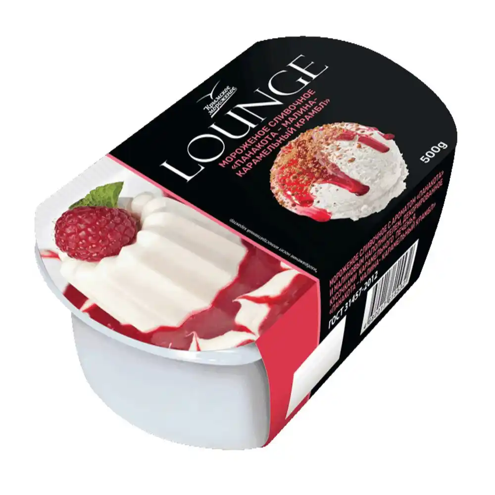 Мороженое 0,5кг Крымское мороженое LOUNGE панакота с кусочками печенья и малиной пл/лот
