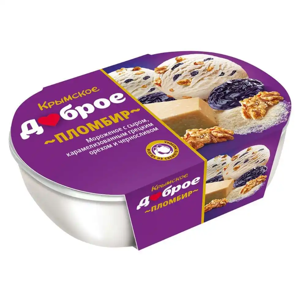 Мороженое 450г Доброе пломбир с сыром карамелизованным грецким орехом и черносливом п/ван