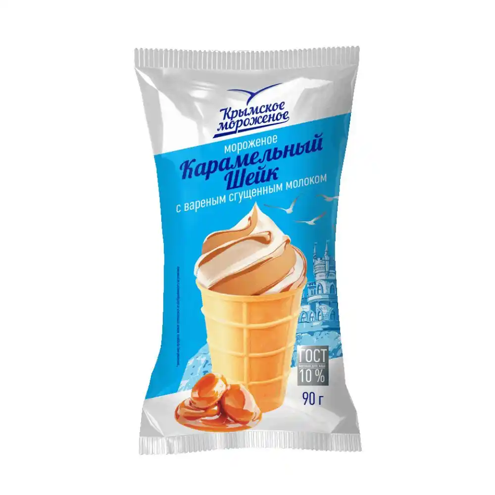 Мороженое 90г Крымское мороженое Карамельный Шейк с вар.сгущ.молоком 10% м/уп
