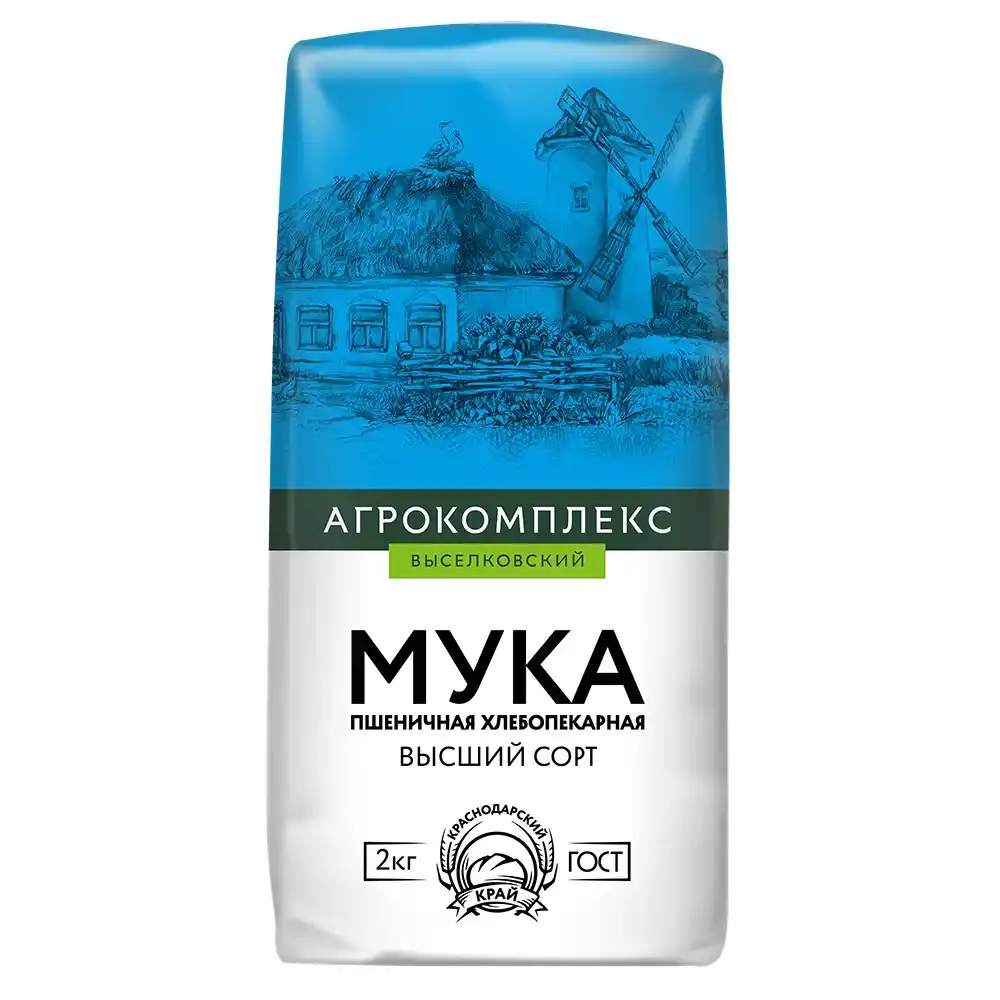 Мука 1 кг Агрокомплекс пшеничная хлебопекарная высший сорт ГОСТ бум/уп