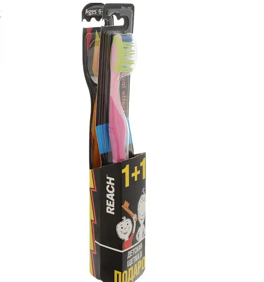 Н-р REACH DualEffect Зубная щетка средней жесткости+WonderGrip Зубная щетка детская 6-12лет блистер
