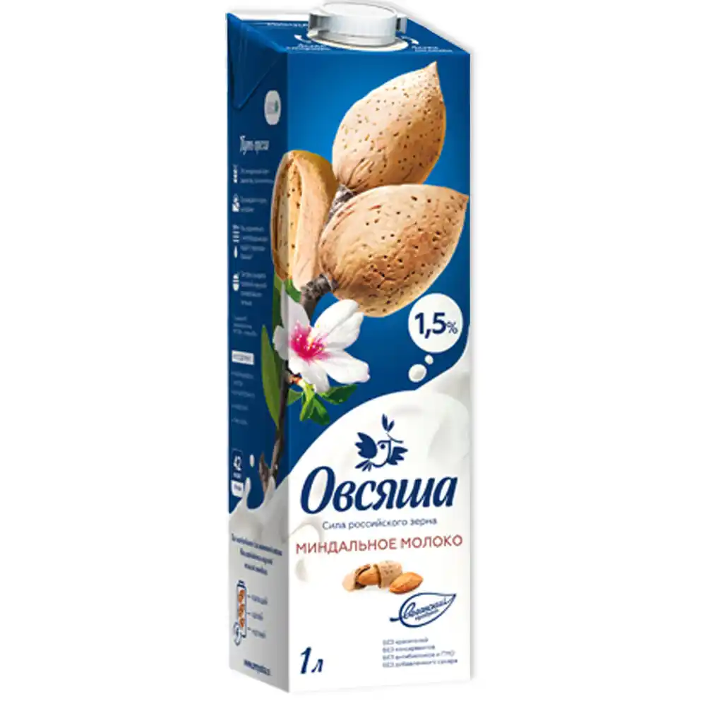 Напиток 1 л Овсяша миндальный 1,5% тетра/пак