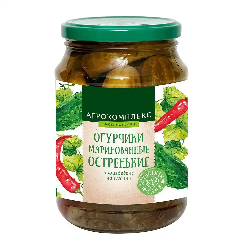 Огурчики 0,72л Агрокомплекс маринованные Остренькие ст/б