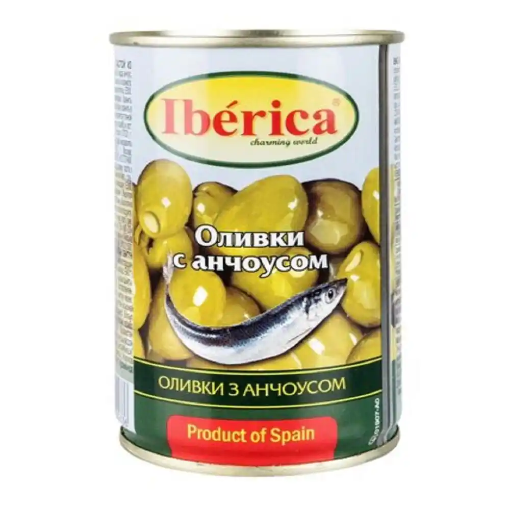 Оливки 300 гр Iberica с анчоусом ж/б