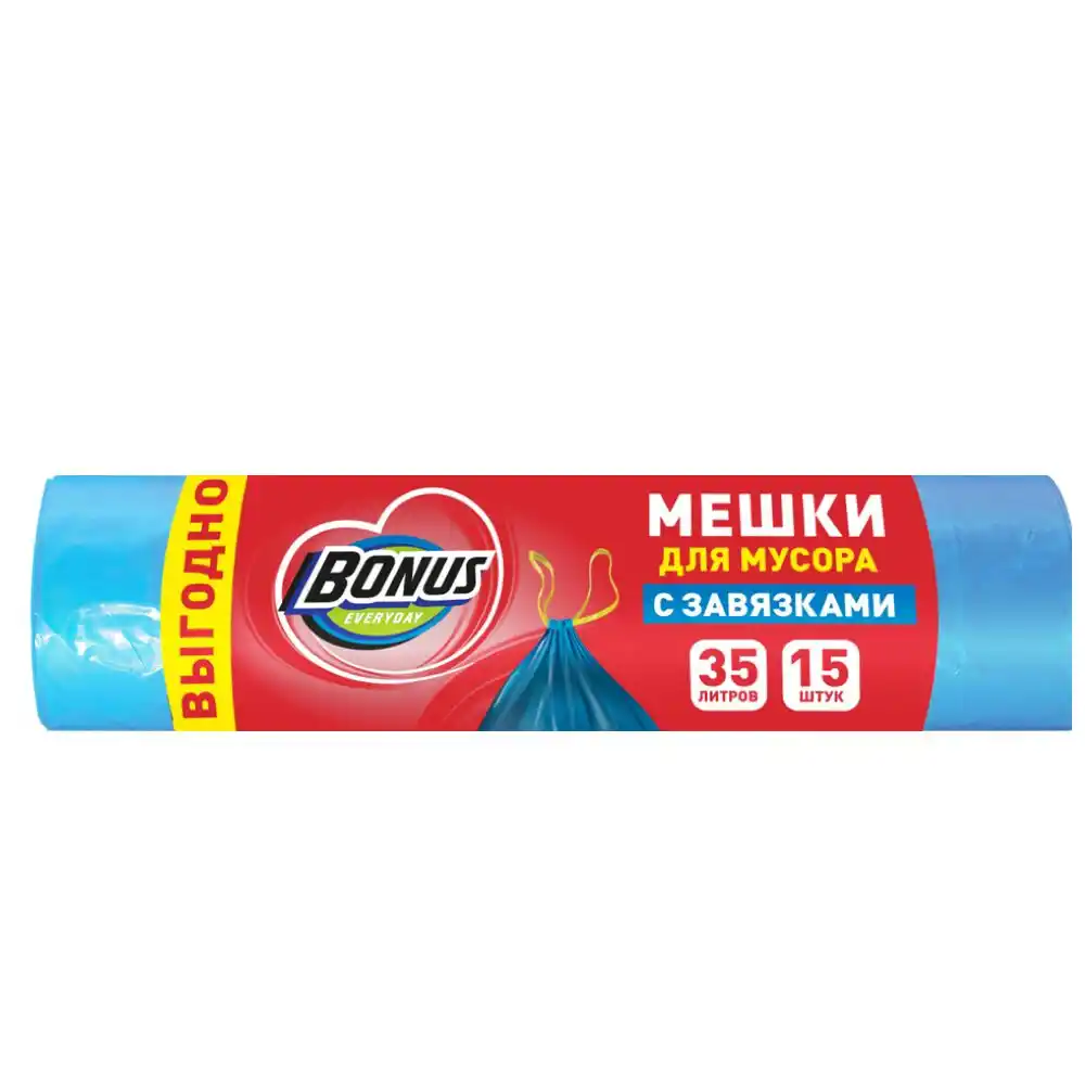 Пакеты д/мусора 15 шт 35 л Bonus с завязками м/уп