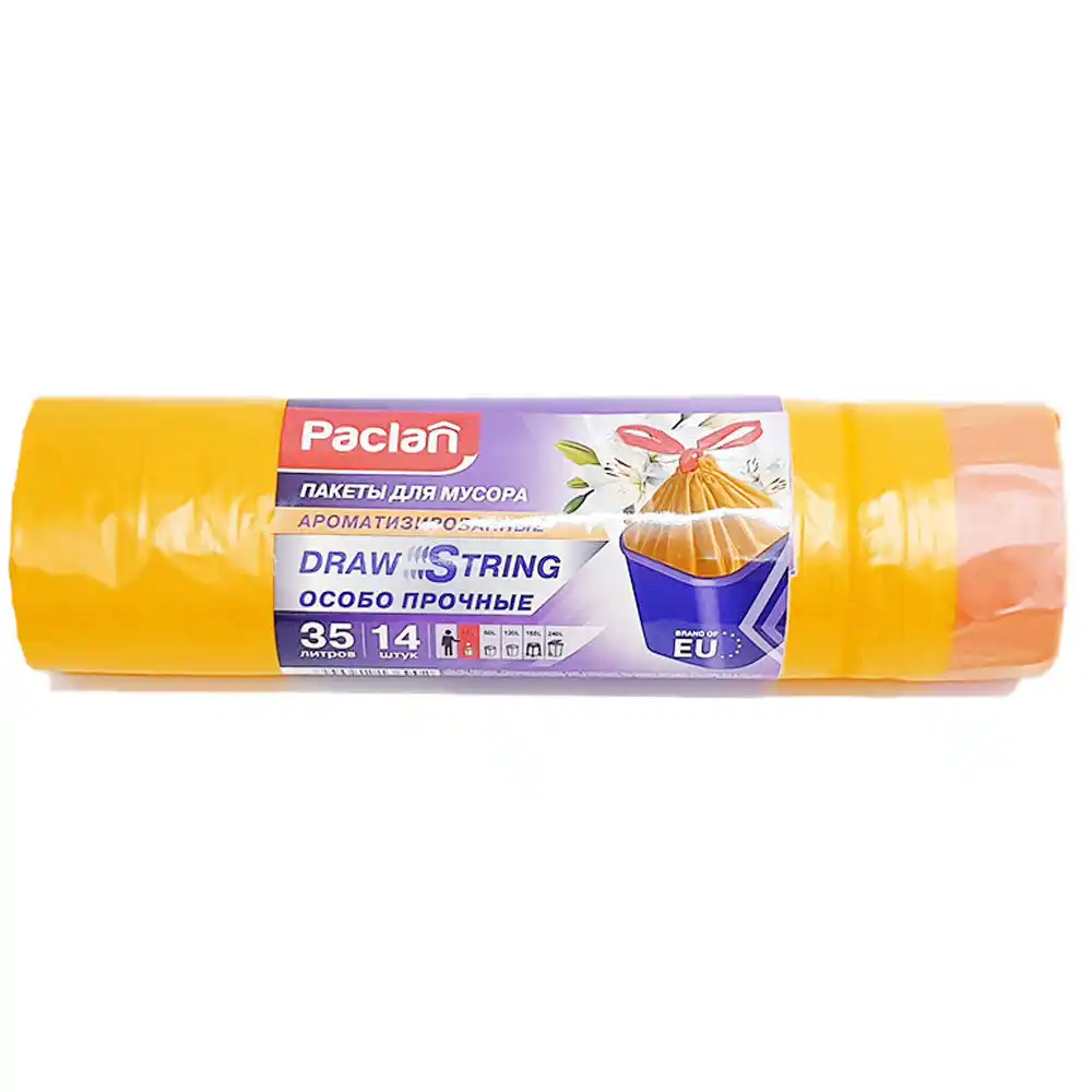 Пакеты для мусора 14 шт 35 л Paclan Aroma с затяжкой м/уп