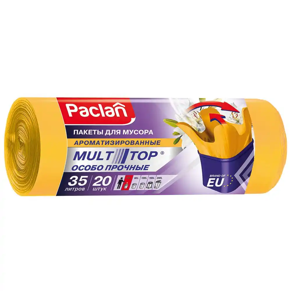 Пакеты для мусора 20 шт 35л Paclan с завязками м/уп