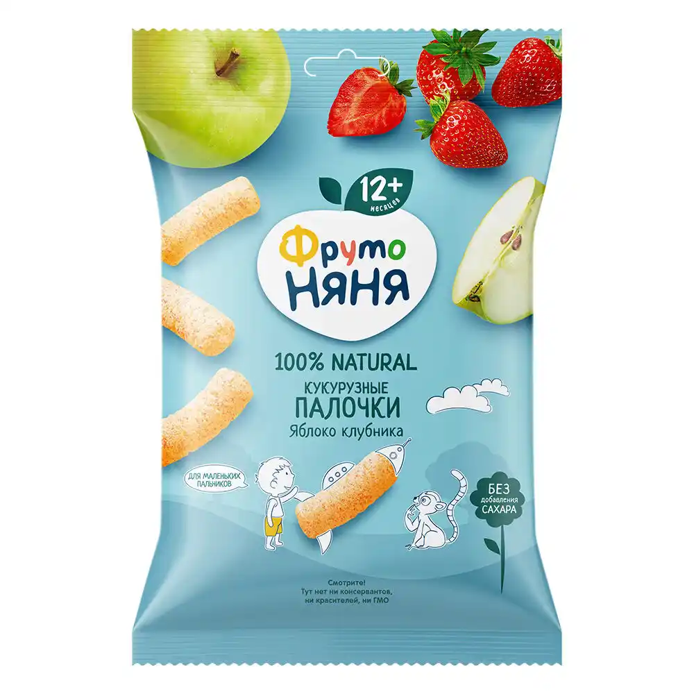 Палочки кукурузные 20 гр ФрутоНяня с яблоком и клубникой м/уп