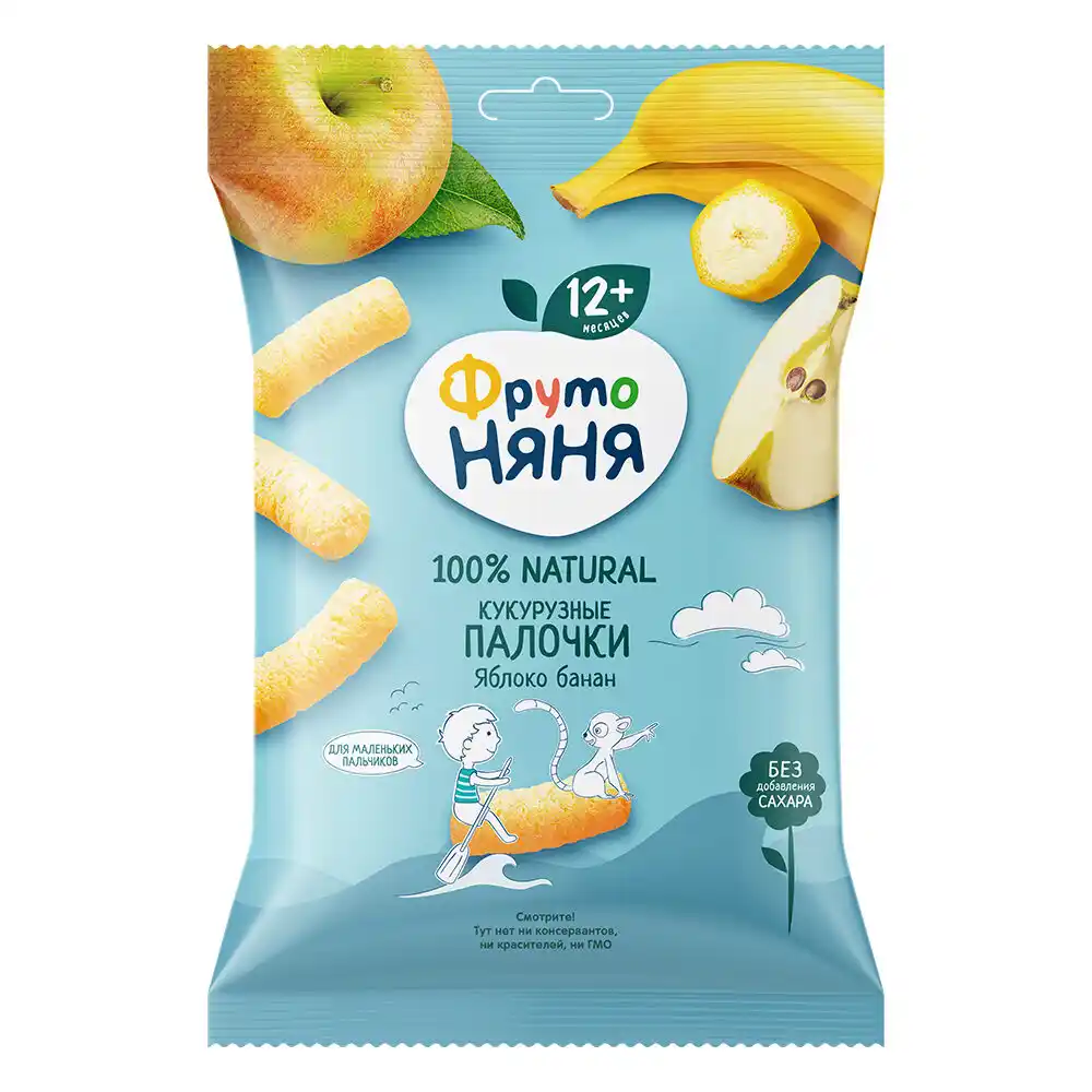 Палочки кукурузные 20г ФрутоНяня с яблоком и бананом для питания детей раннего возраста м/уп