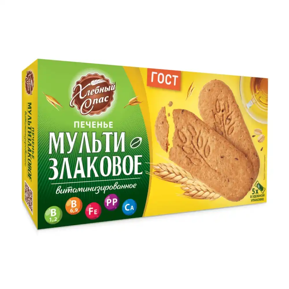 Печенье 200г Хлебный Спас мультизлаковое витаминизированное к/уп